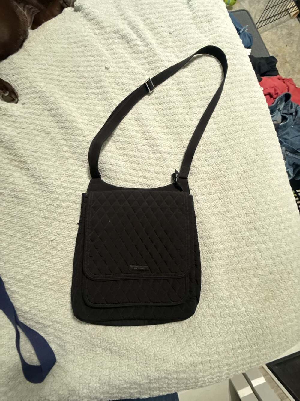 Vera Bradley Quilted Black Messenger Crossbody Bag with Floral Interior